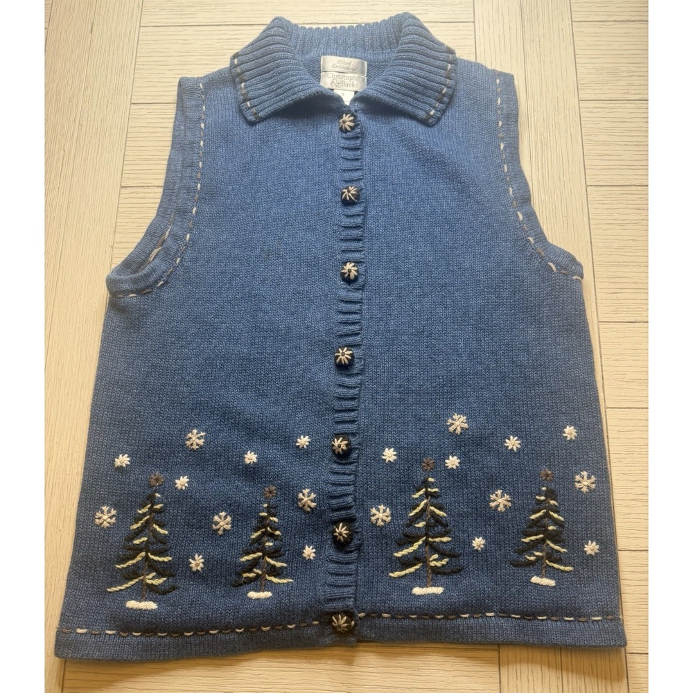 Christopher & Banks S Hand Embroidered Button-Up Christmas Cardigan Sweater Vest